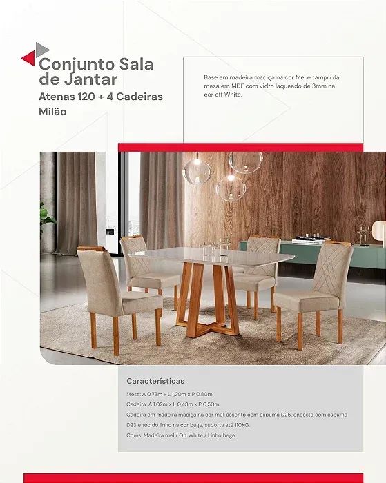 MESA DE JANTAR COM 4 CADEIRAS