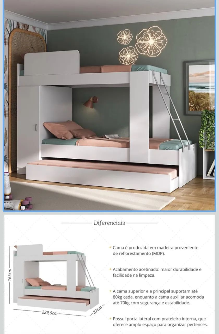 Cama treliche cor branca  com colchão  - Foto 2