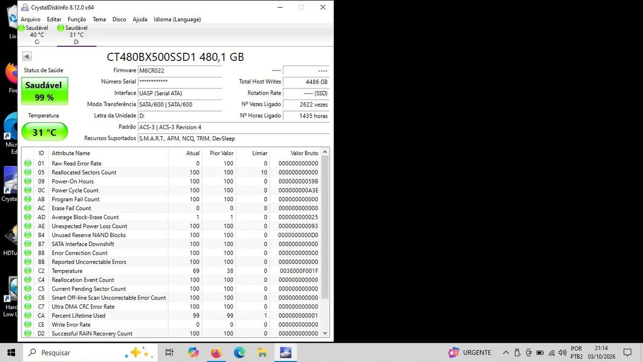 SSD crucial 480gb usado  - Foto 3
