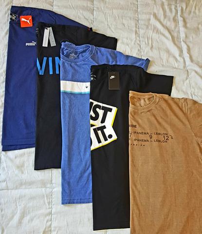 5 camisetas novas de primeira linha