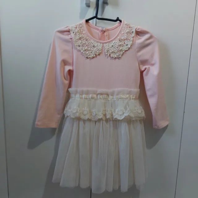 Vestido  para menina rosa estilo romântico  para o inverno