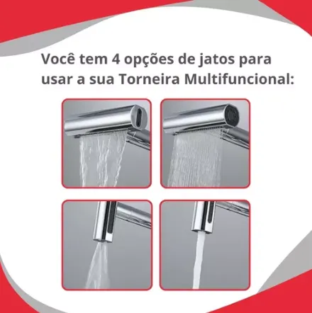 Torneira Monocomando 4 Saídas Jato Pia Gourmet Luxo Prata