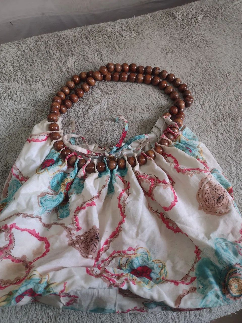 Vendo linda bolsa de tecido boho vintage com alça de madeira  - Foto 3