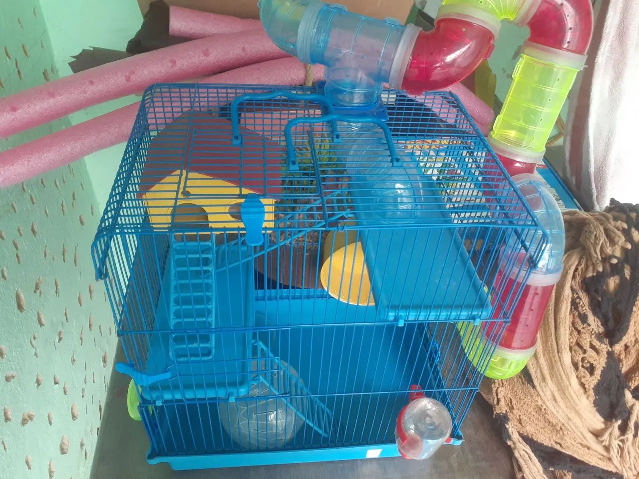 Gaiola 3 Andares Tubo Hamster Super Luxo Comedouro Casinha Cor Azul - Foto 3
