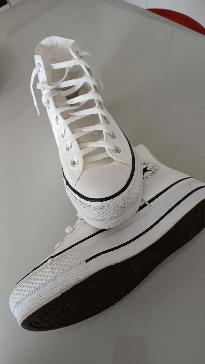 Tênis All Star branco de couro cano alto 37 Calçados Vila