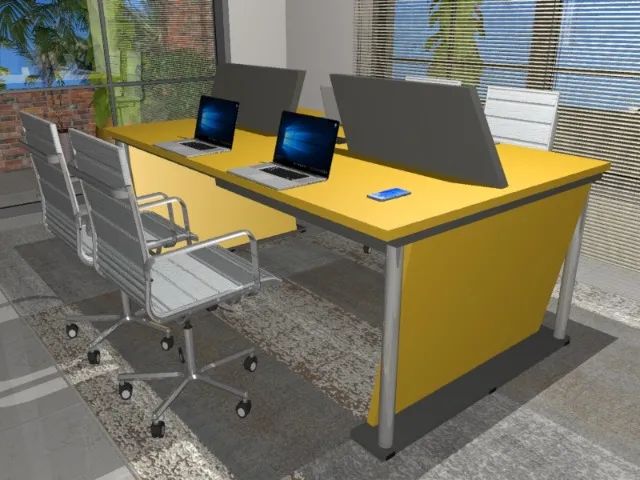 Top White Meeting Table. High Standard: 8 Outlets; L200cm x D100cm x H124cm.