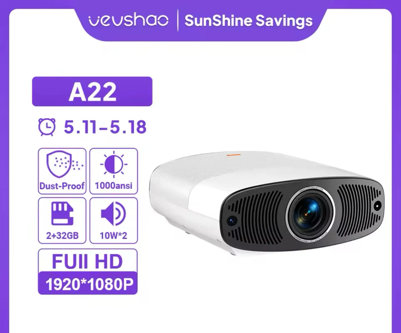 Projetor A22 Full HD 1000 Ansi Lumens