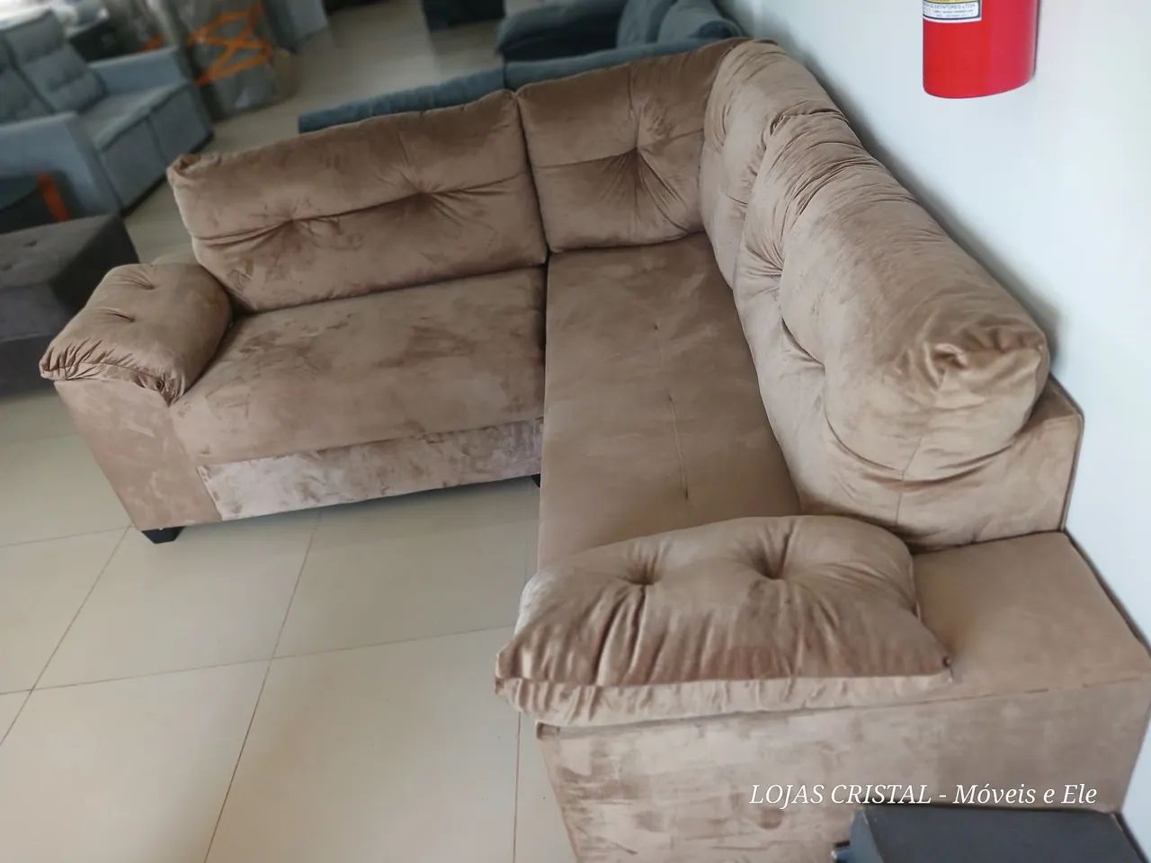 Sofá de Canto em Suede Bege - Novo - Foto 4