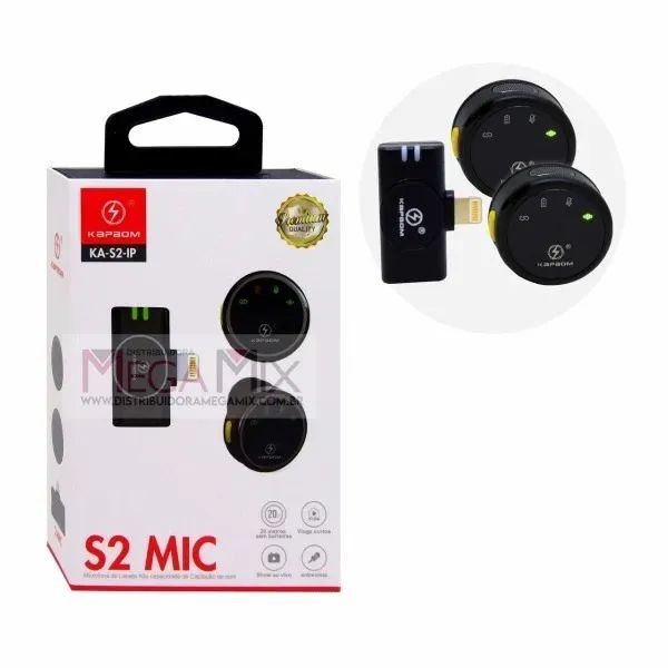 Microfone de Lapela Duplo Sem Fio Iphone KA-S2-IP Bluetooth Kit com 2 Unidades - Kapbom - Foto 3