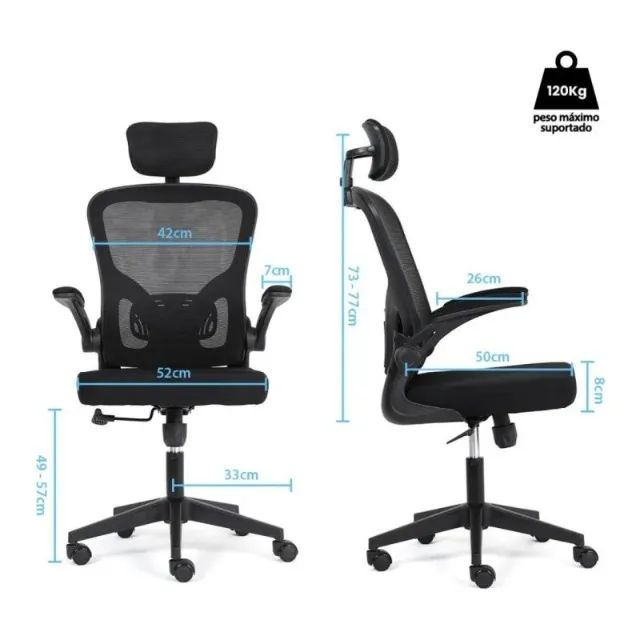 Cadeira Escritório Tela Ergonômica Preta Apoio Cervical Home Office 20098 - Foto 6