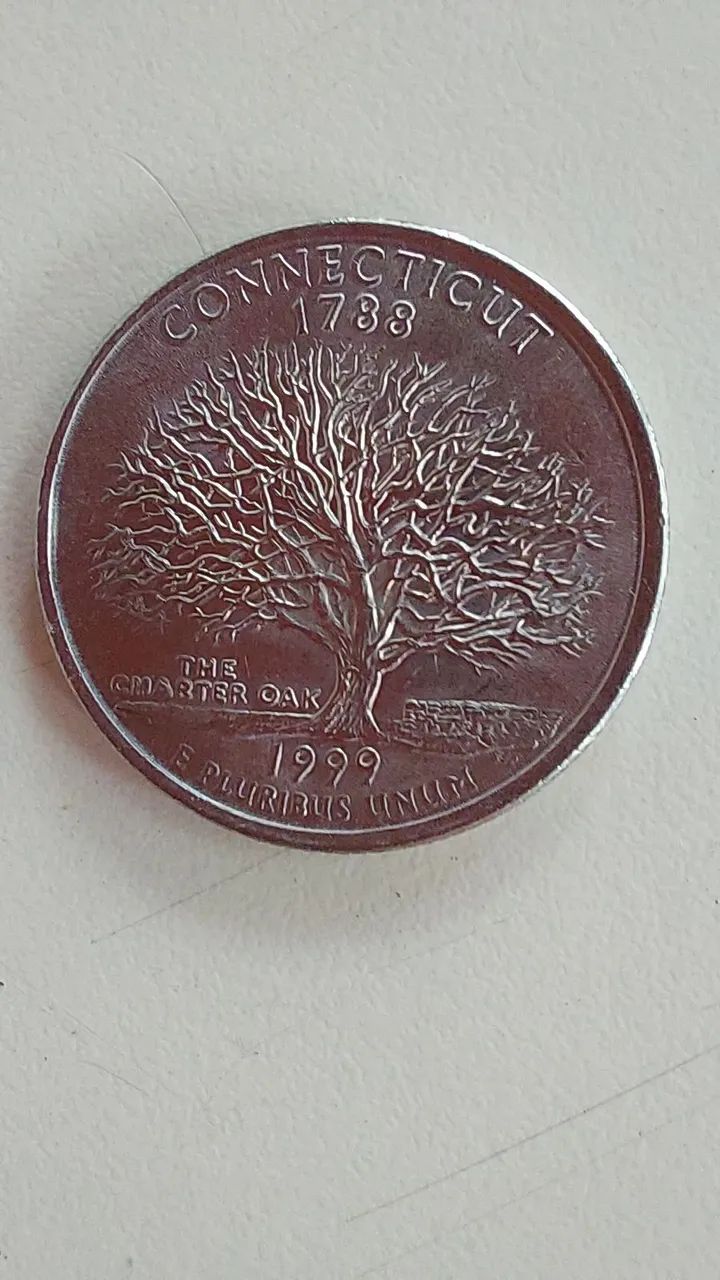 Moeda quarter dollar comemorativa do estado de Connecticut dos Estados Unidos emitida 1999