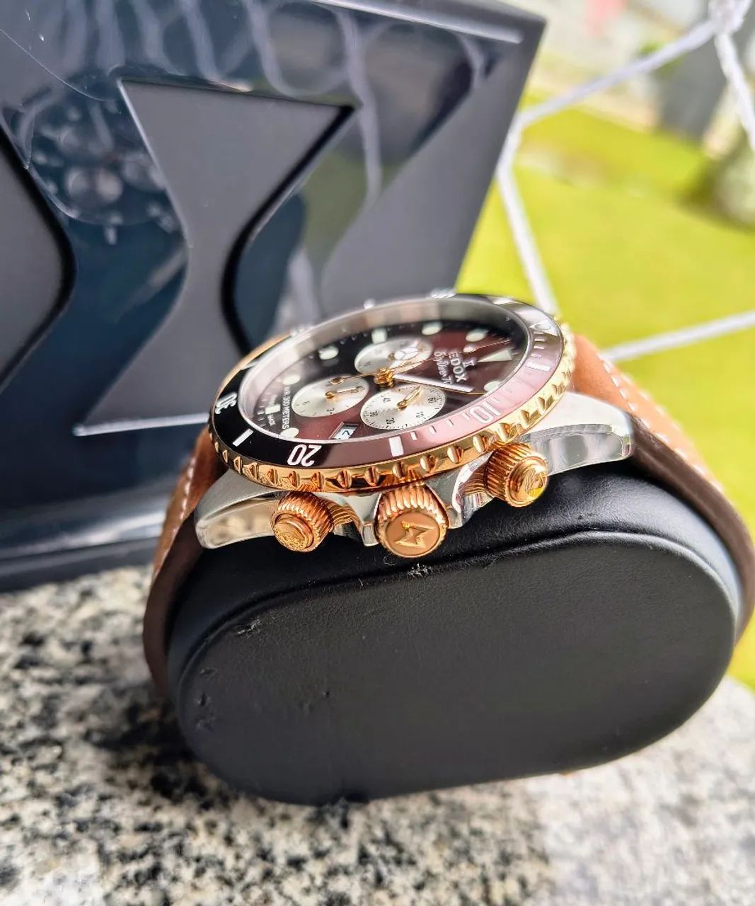 Relógio Edox Skydiver 70s Suíço Chronograph Quartz Pulseira Couro