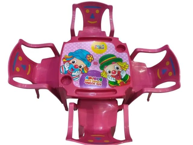conjunto de mesa com 1mesa 4cadeiras ediçao patati patata  rosa