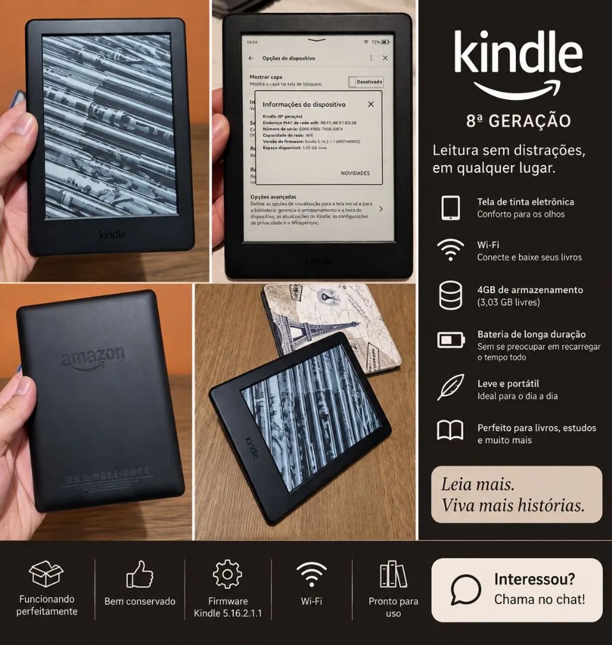  KINDLE 8ª GERAÇÃO 4GB + WI-FI