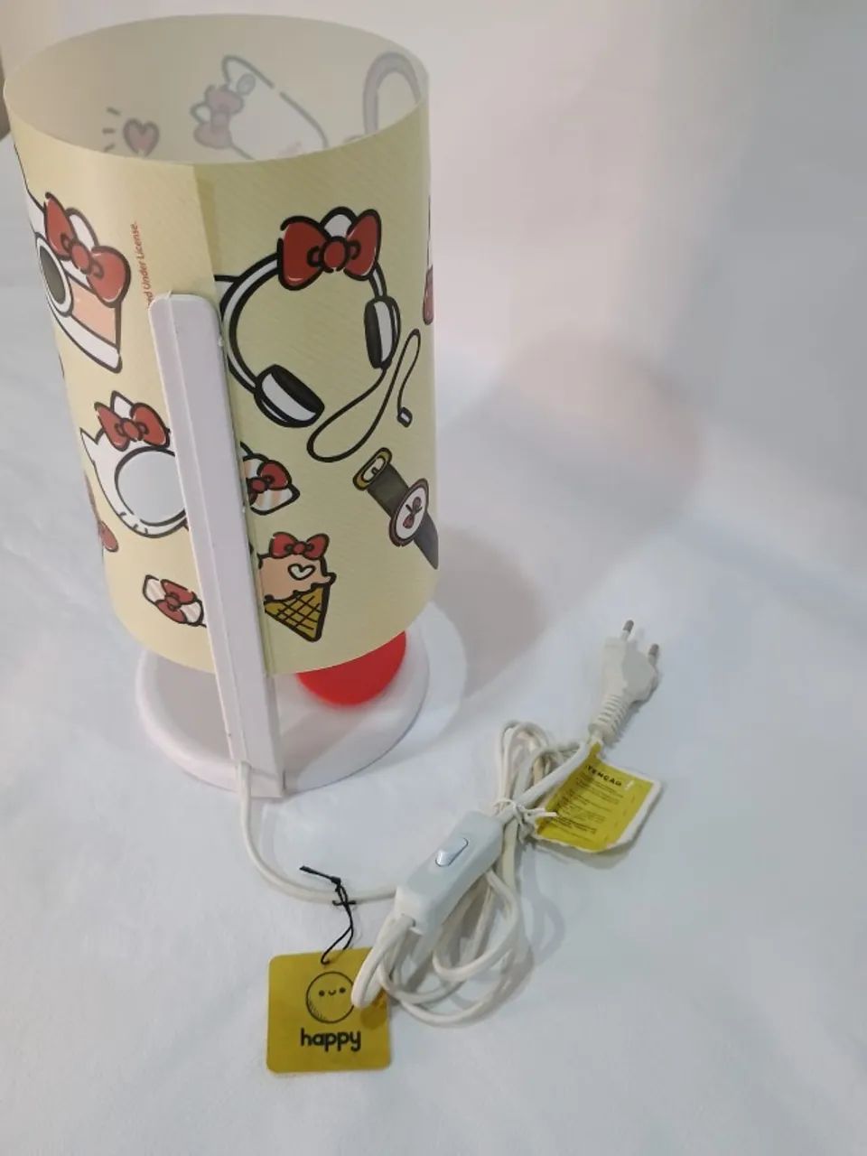 Abajour Hello Kitty Cilindro, Vermelho, Amarelo e Branco - Foto 4