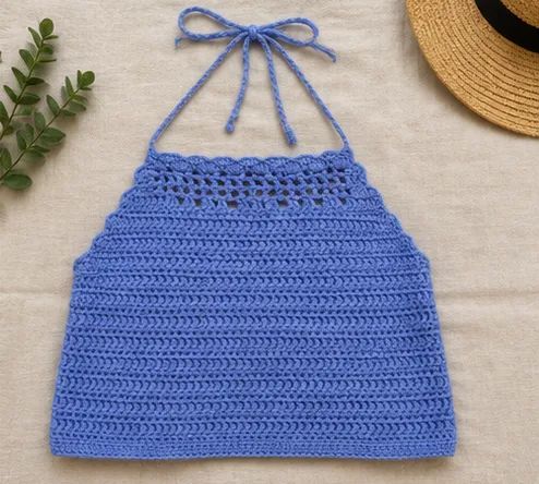 Cropped de Crochê Azul