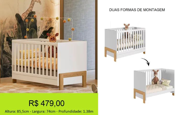 Berço com duas formas de montagem  - Design classico maravilhoso