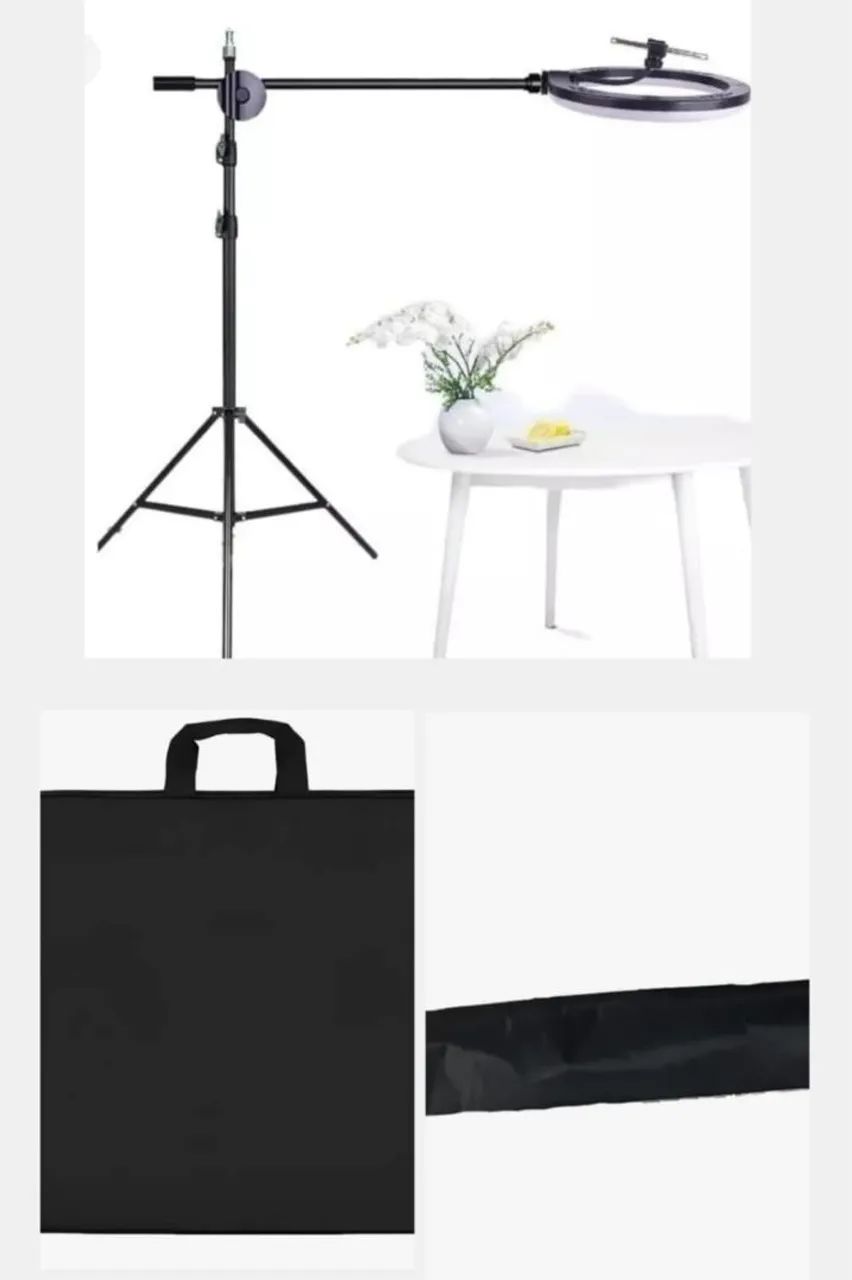 Ring light (vertical e horizontal) com suporte para celular + 2 cases 