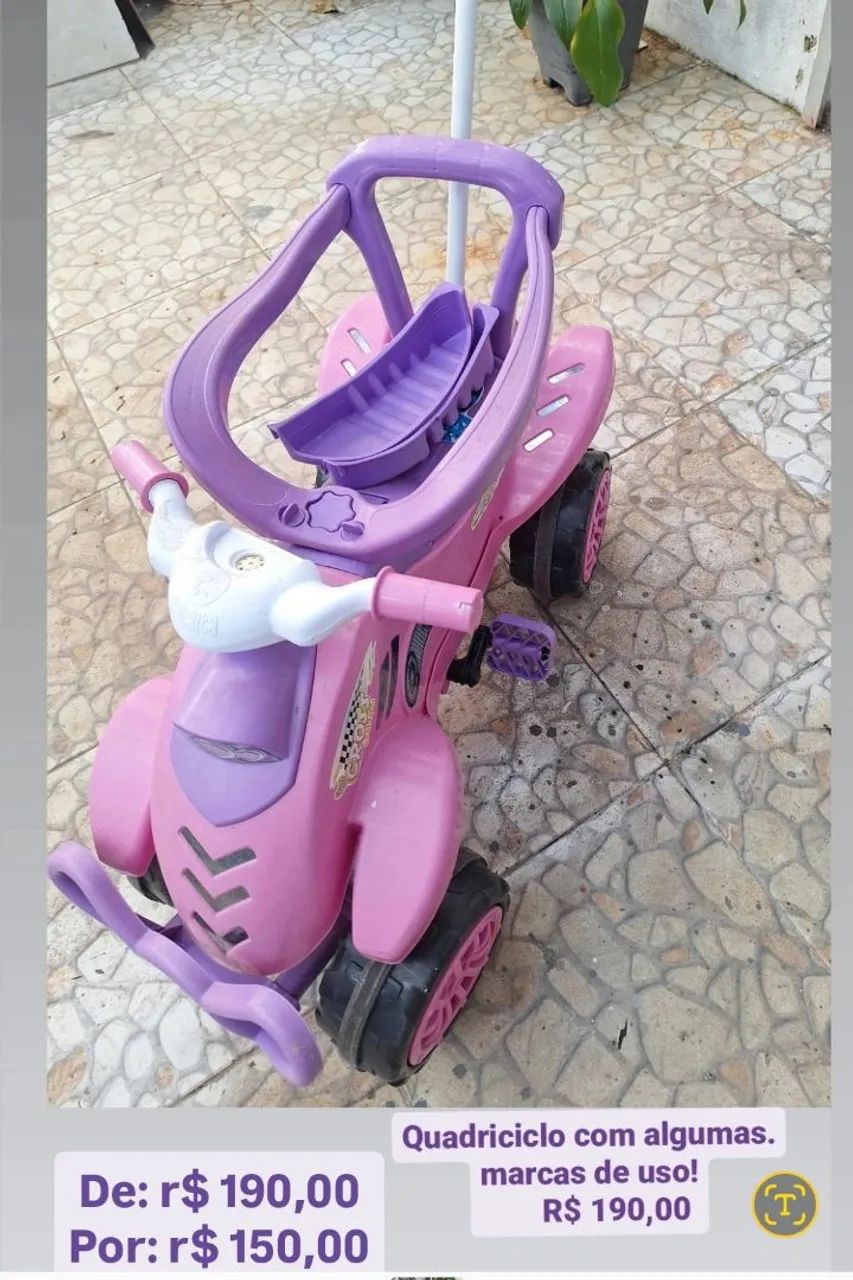 Quadriciclo infantil com.empurrador.
