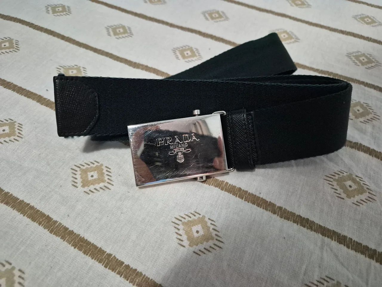 Cinto Prada Verde Escuro Masculino com Logo Gravada Original - Foto 3
