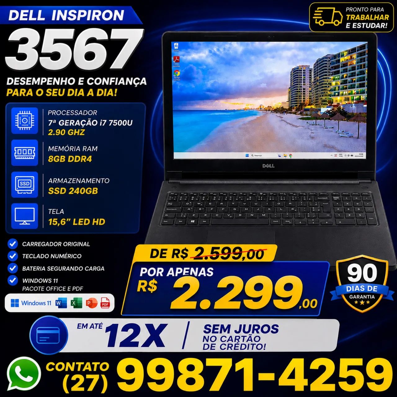 Notebook Dell i7 c/ SSD / 12x sem juros  - Foto 3