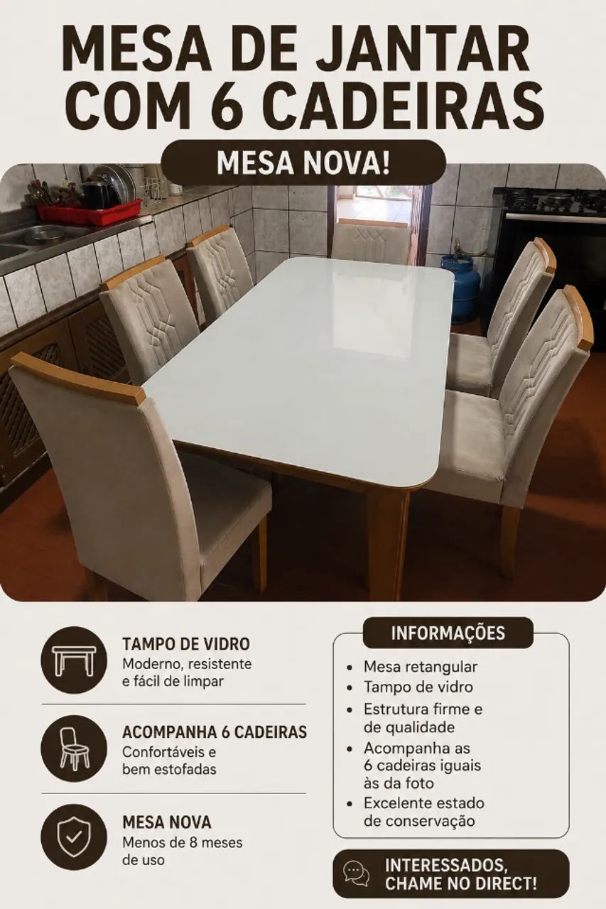 Mesa de jantar de vidro MDF