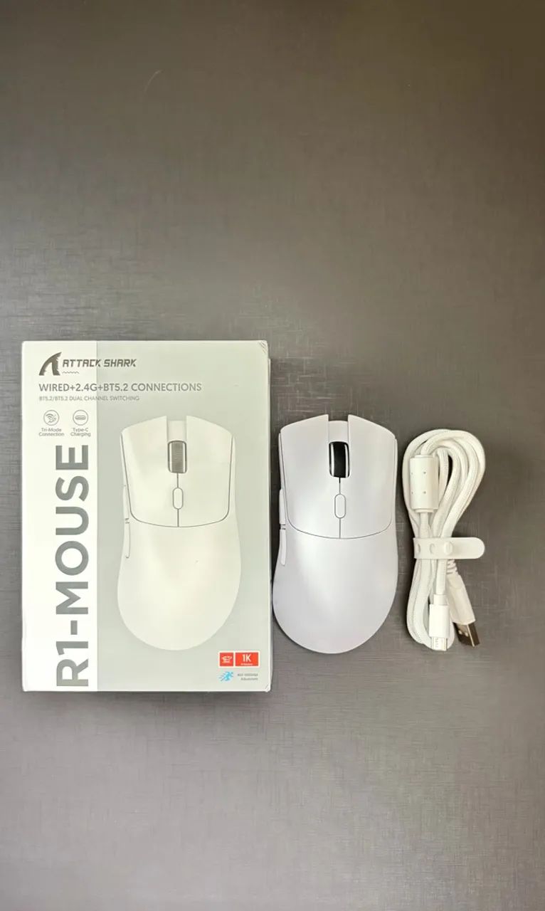 Mouse Gamer Attack Shark R1 Wireless Branco - Tri-Mode