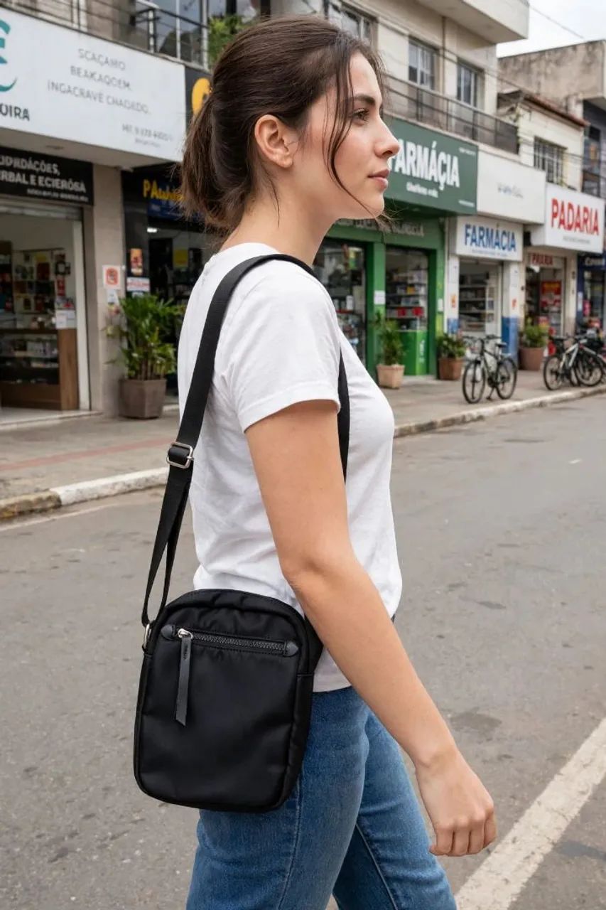 Bolsa lateral preta comprida 