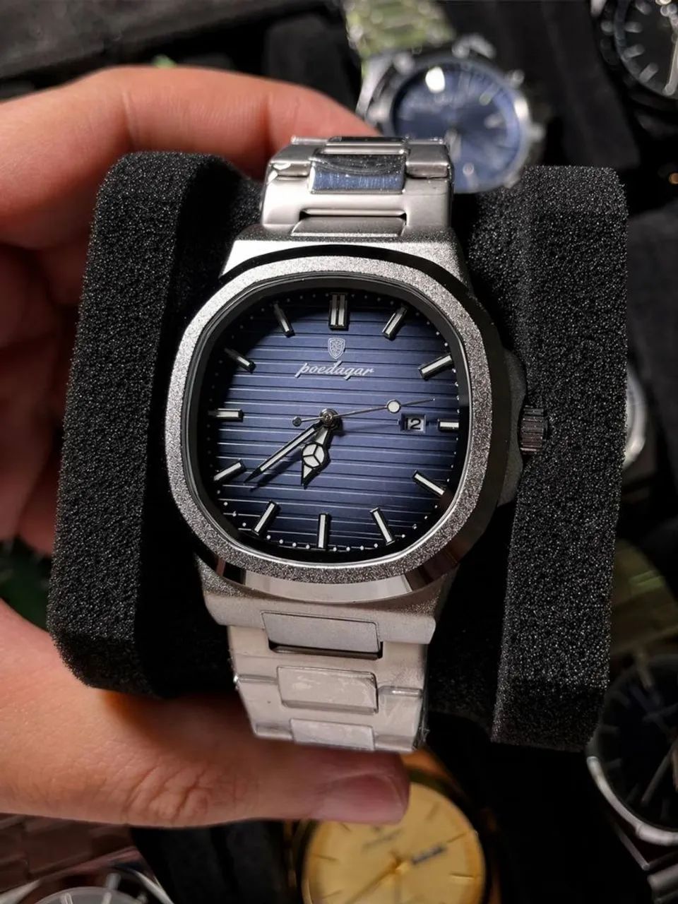 Relógio Poedagar Original Azul Aço Inoxidável 