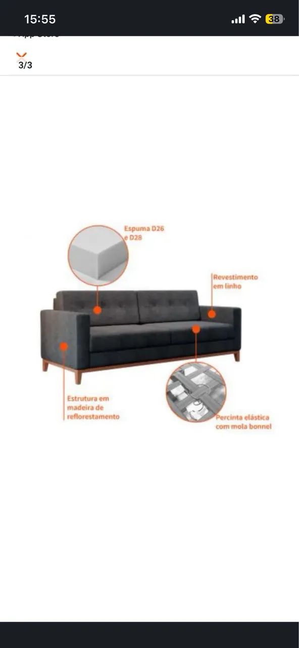 Sofá 3 Lugares NOVO - Foto 3