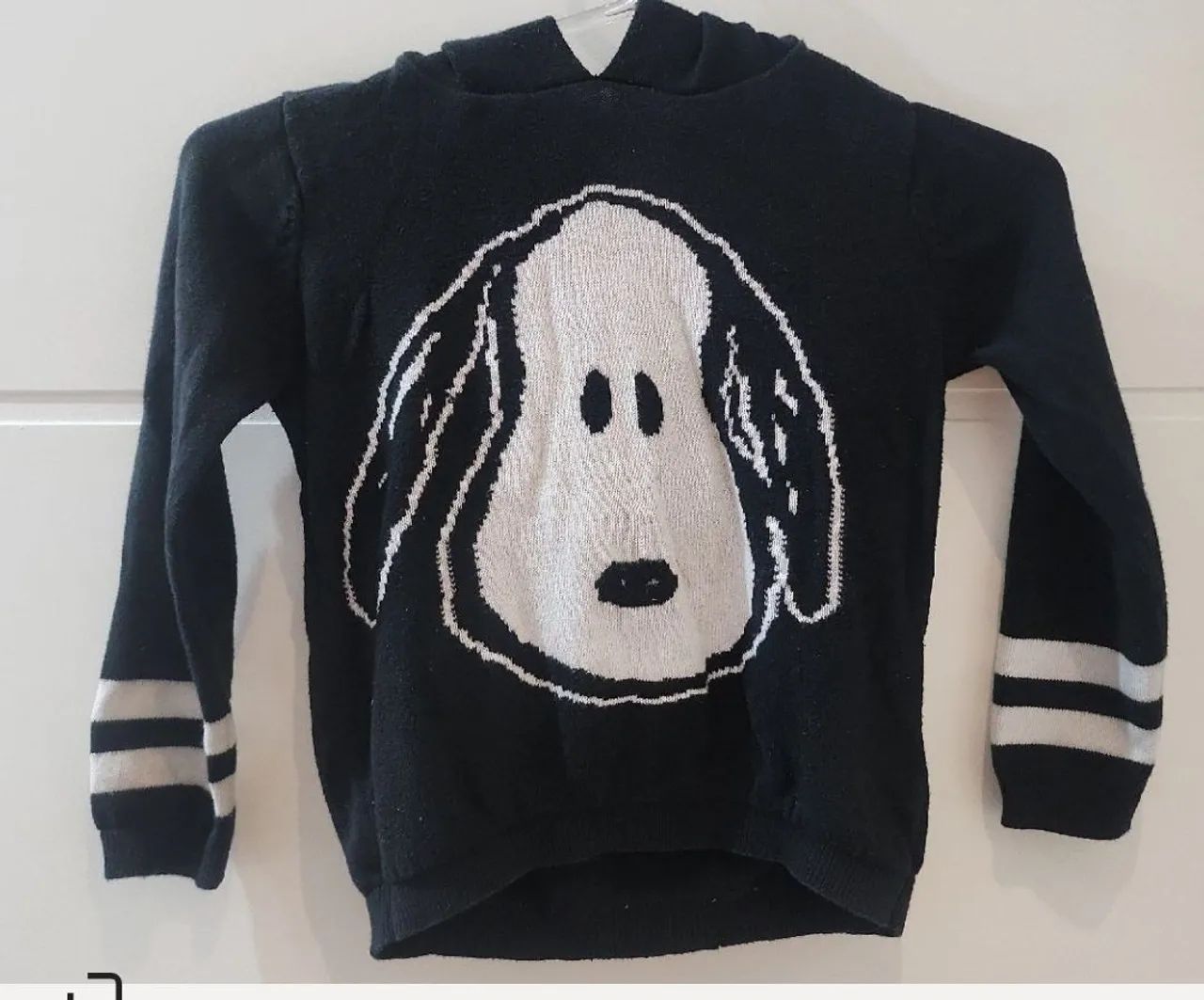 Suéter Infantil Tricot com Capuz Snoopy Preto