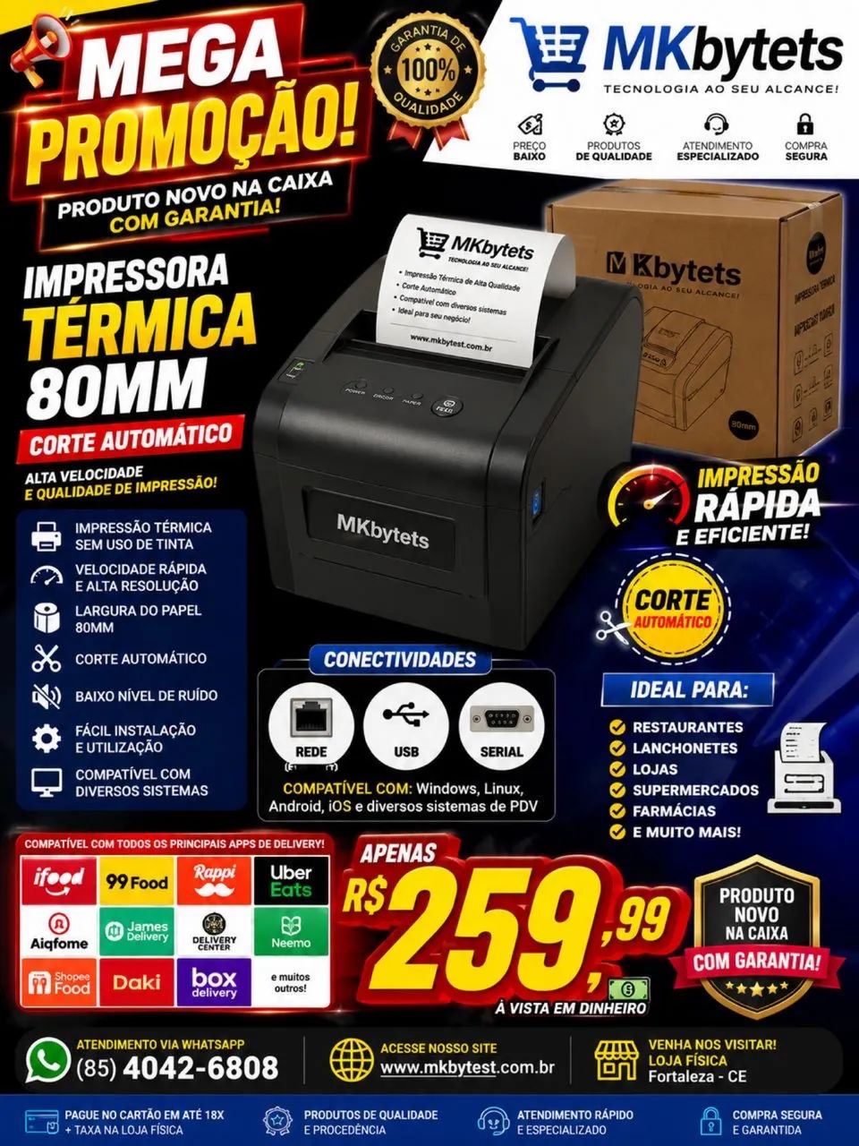 Impressora térmica 80 cm corte auto merga ofertas