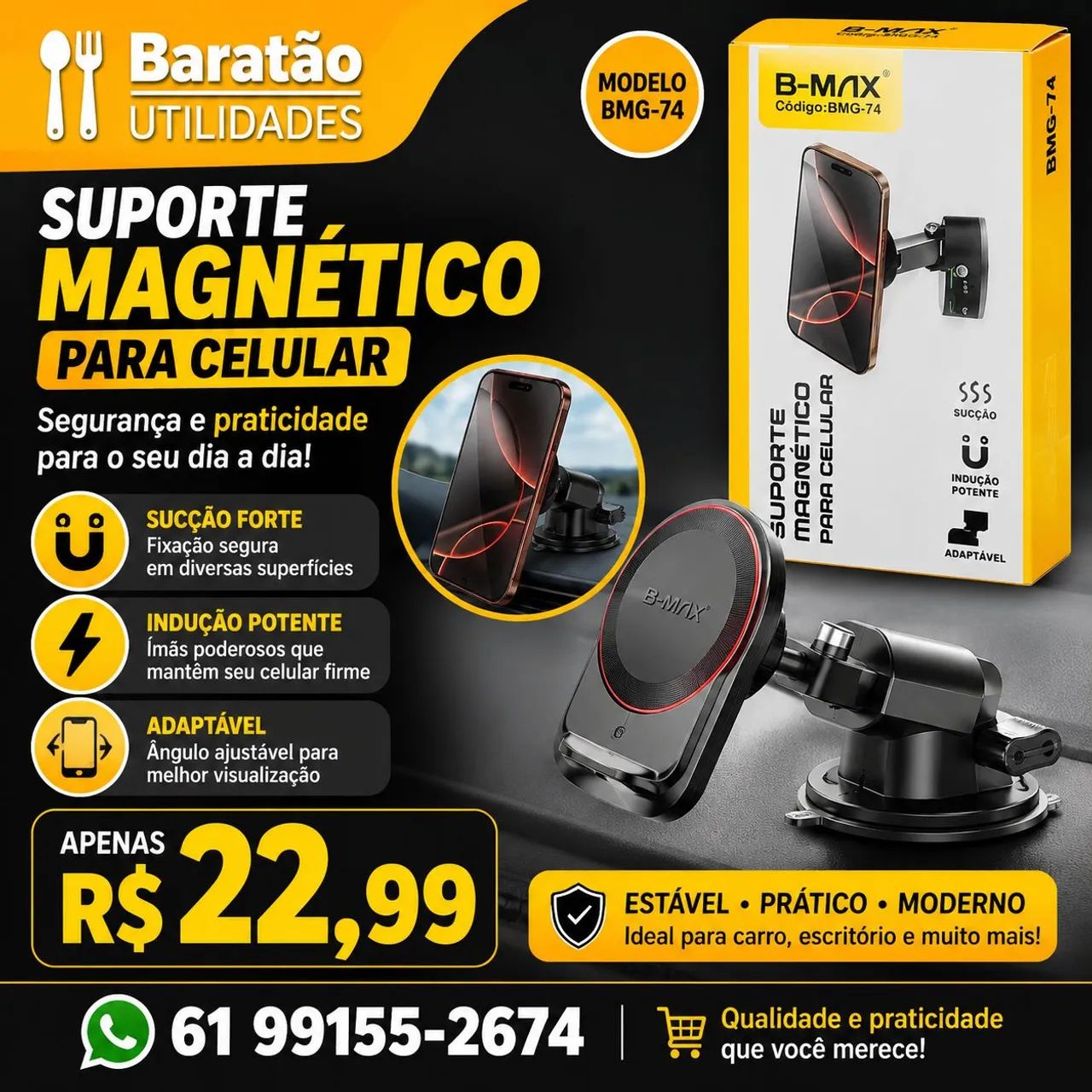 Suporte Magnético para celular com sucção 