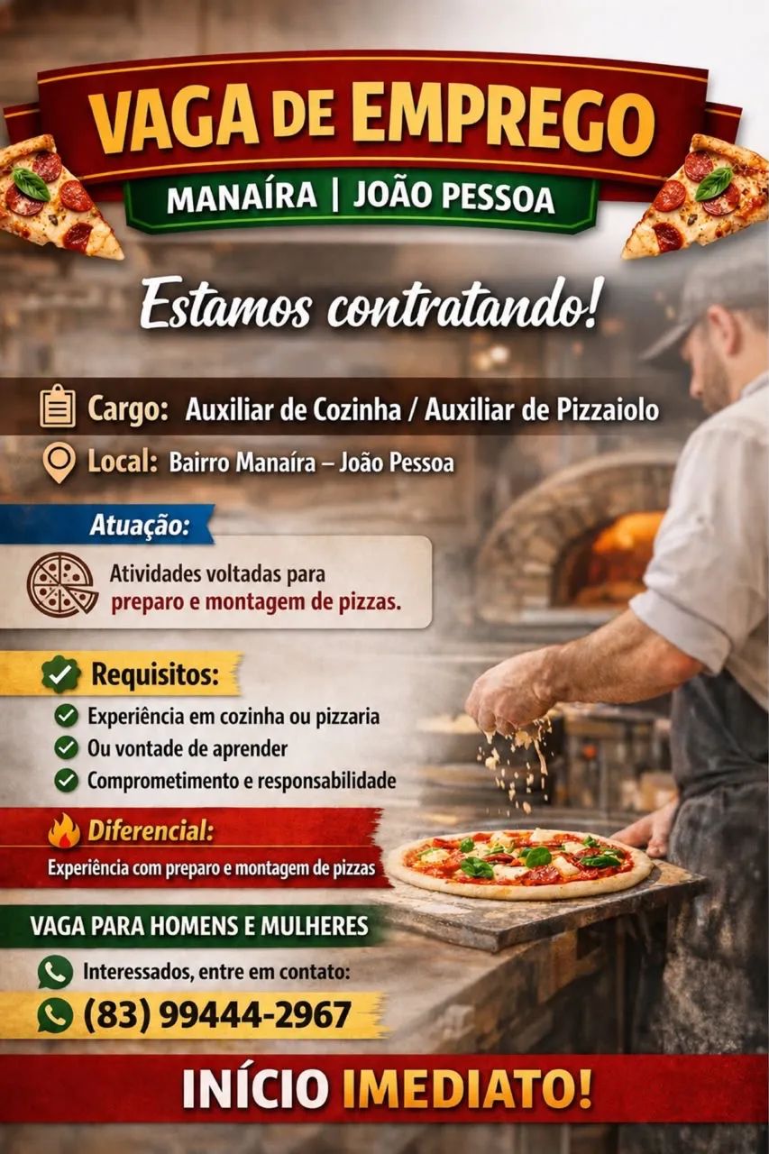 Oportunidade de trabalho em Manaira 