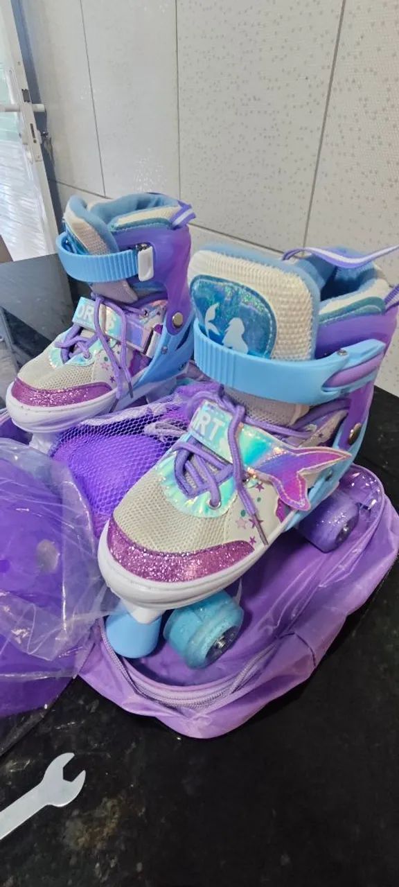 Patins 4 Rodas ARCO ÍRIS Com Luz De Led E Glitter Top - Foto 5