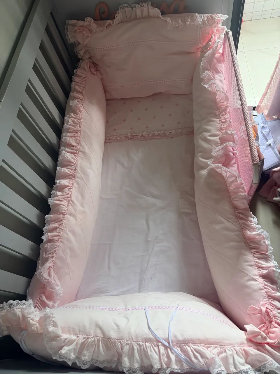 Kit Berço Americano Rosa com Protetor de Grade