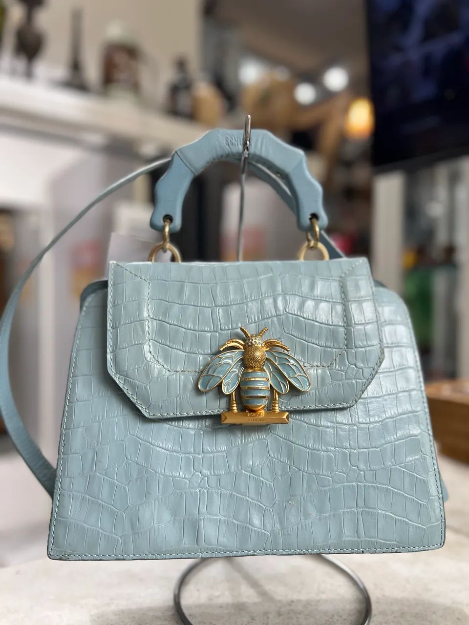 Bolsa Schutz (M) Believe Azul em couro Original