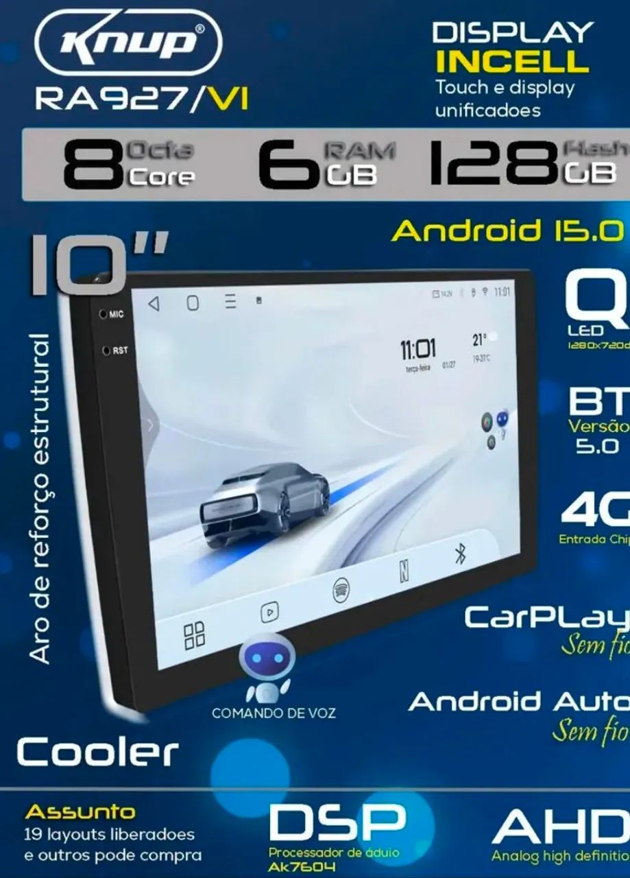 Multimidia 10 polegadas Knup RA927/V1 com moldura City