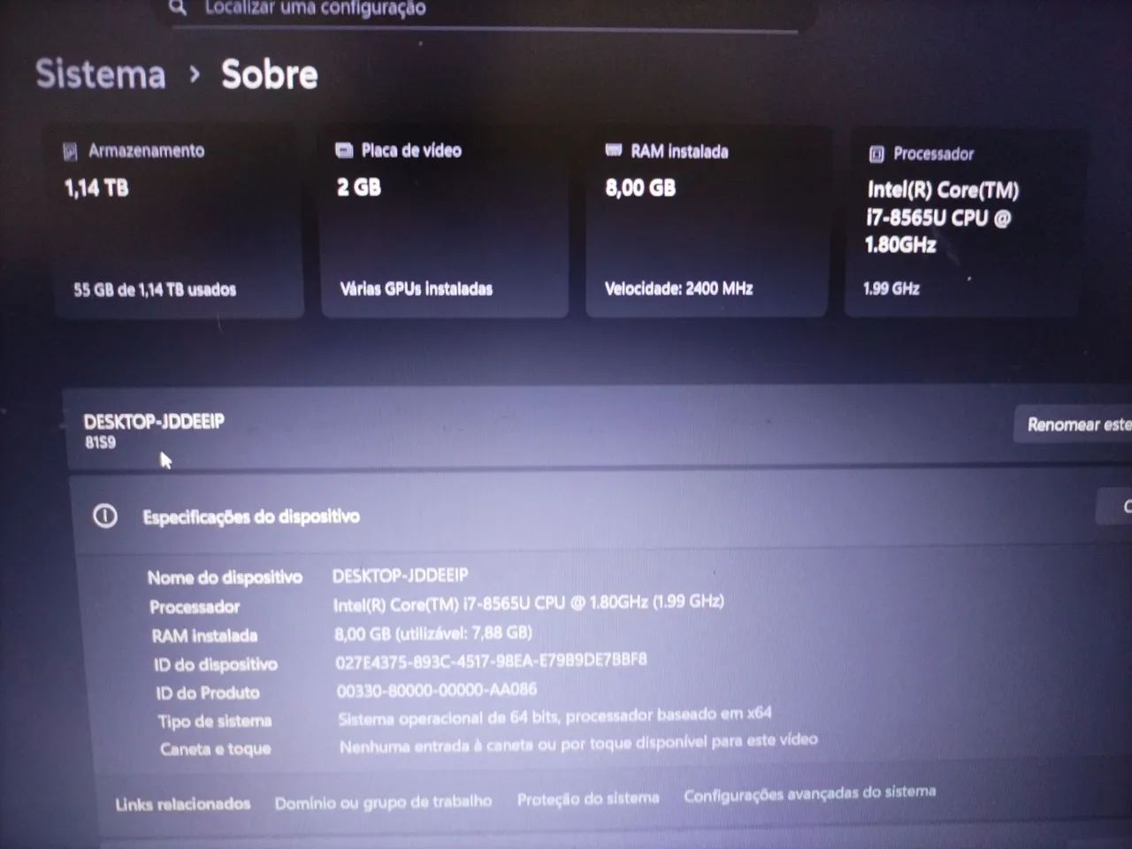 Notebook Lenovo i7 com Placa de Vídeo, SSD NVME M2 + HD, 8 GB de ram - Foto 2