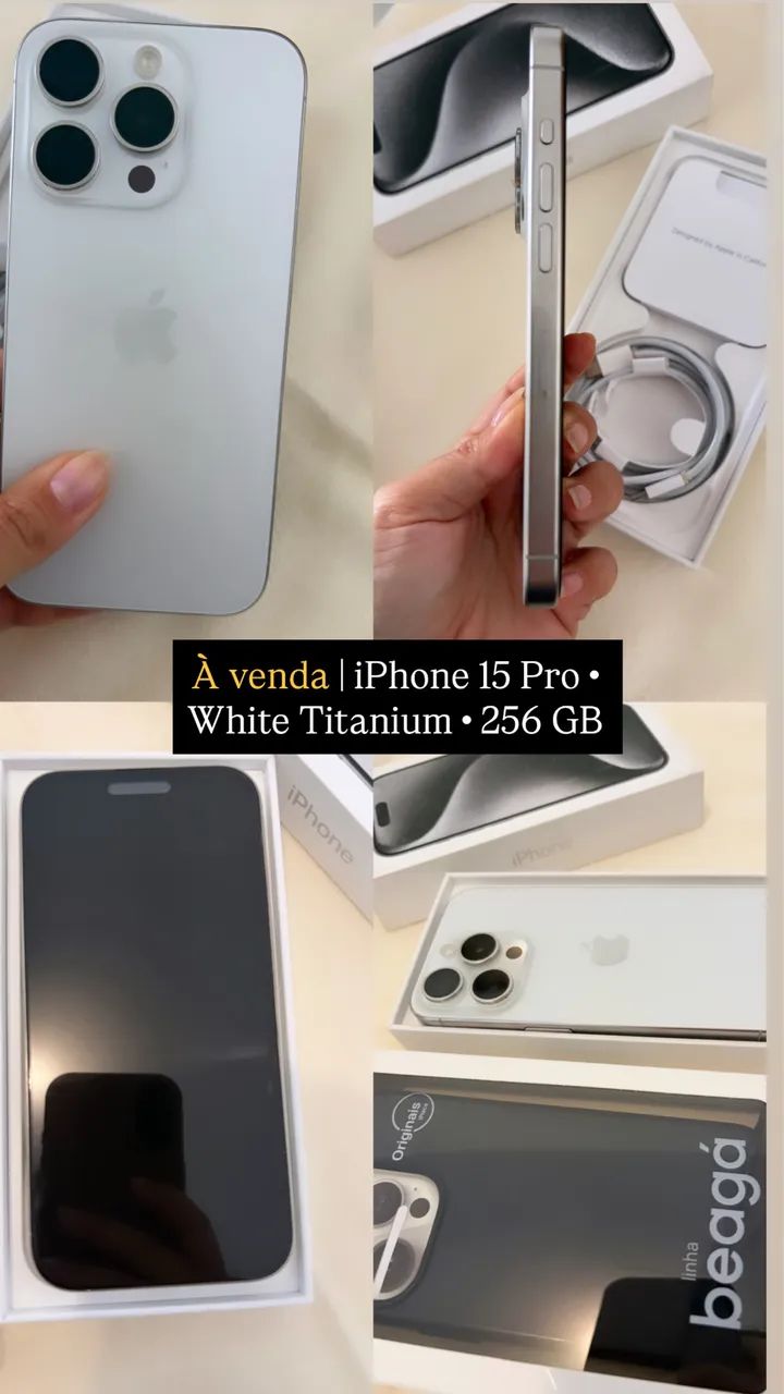 iPhone 15 Pro 256GB White Titanium | Caixa + Capinhas