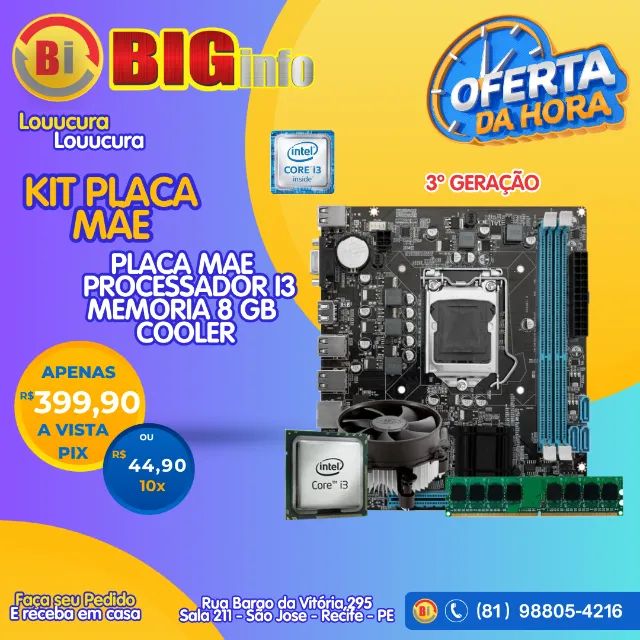 Kit Upgrade Intel Core I3 + Placa Mãe + 8gb Ddr3 - Em ate 10x Fixas 