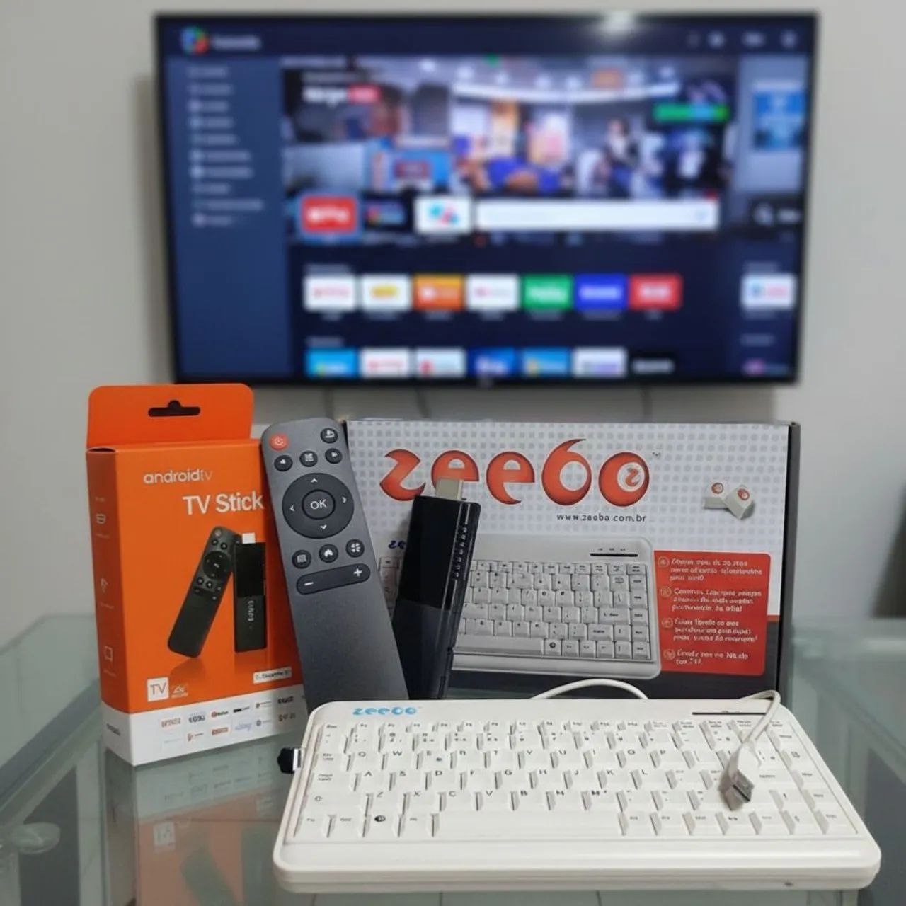 Android tv stick + teclado branco