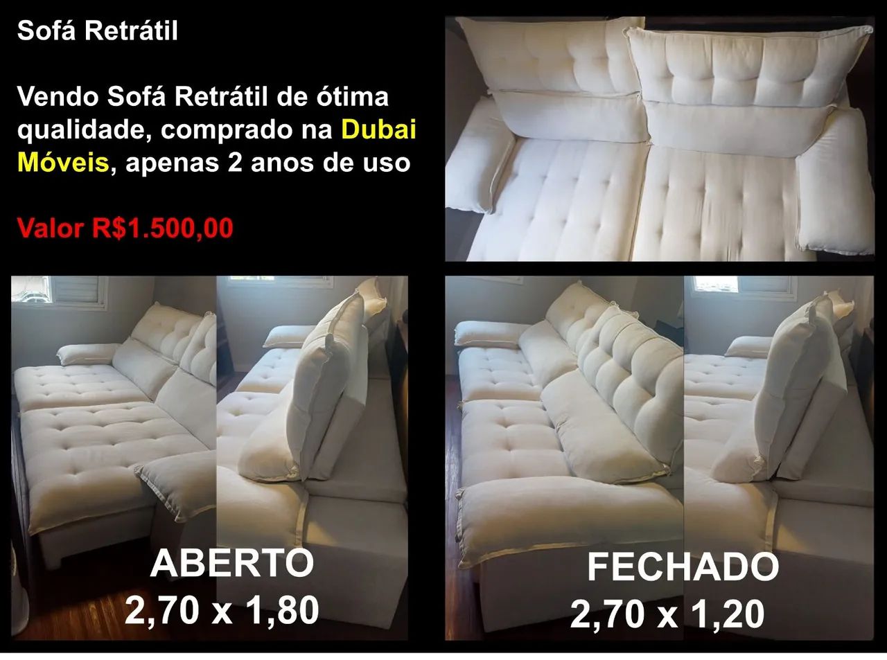 Sofá Retrátil 2,70x1,80 - Lindo Apenas 2 anos e em Ótimo estado