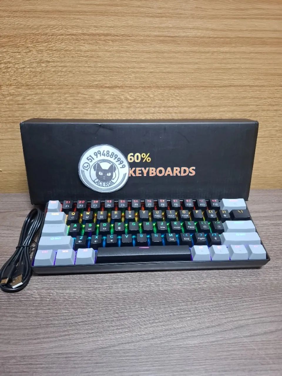 Teclado Mêcanico S61, 60%, Rainbow, Switch Blue(azul) [NOVO
