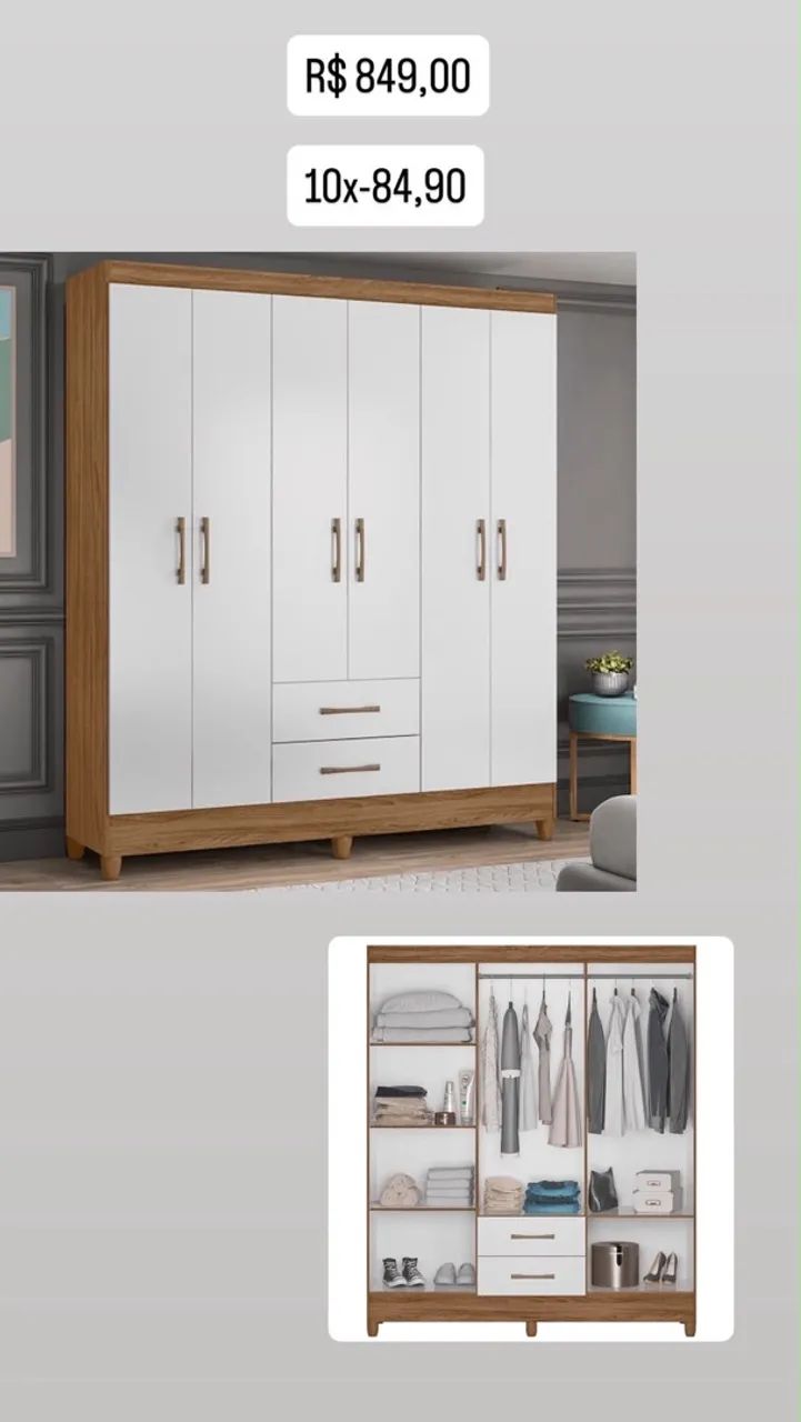 Guarda roupa branco amadeirado 