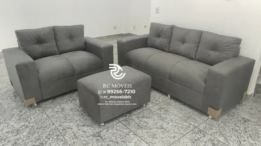 Sofá 2 e 3 lugares com Puff Suede D33 Confortável Direto da Fábrica