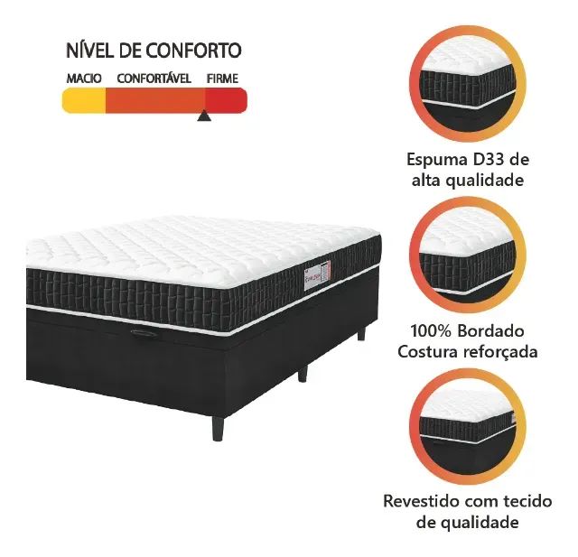 Colchão Casal Espuma D33 + Cama Box Baú Preto Hellen  - Foto 2