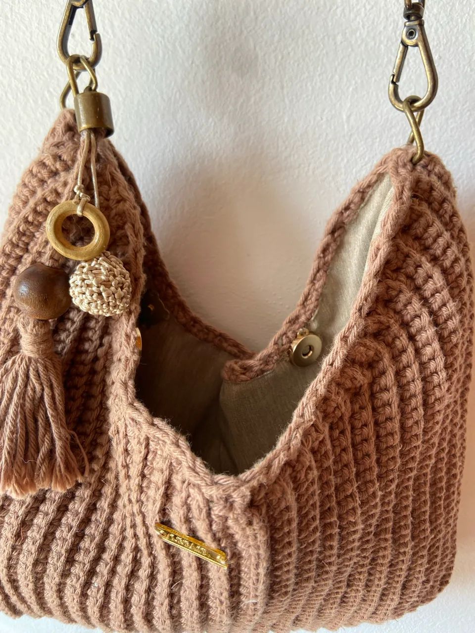 Bolsa de crochê bege - Foto 2
