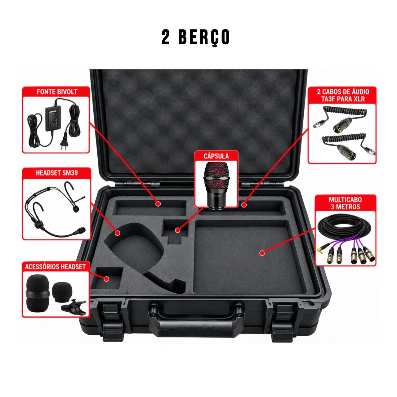 Maleta Case Shure Axient Digital ADX5D 2 Berços Sob Medida - Foto 3