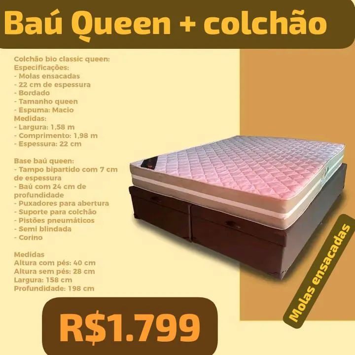 Baú Queen+ colchão molas ensacadas!! - Foto 2